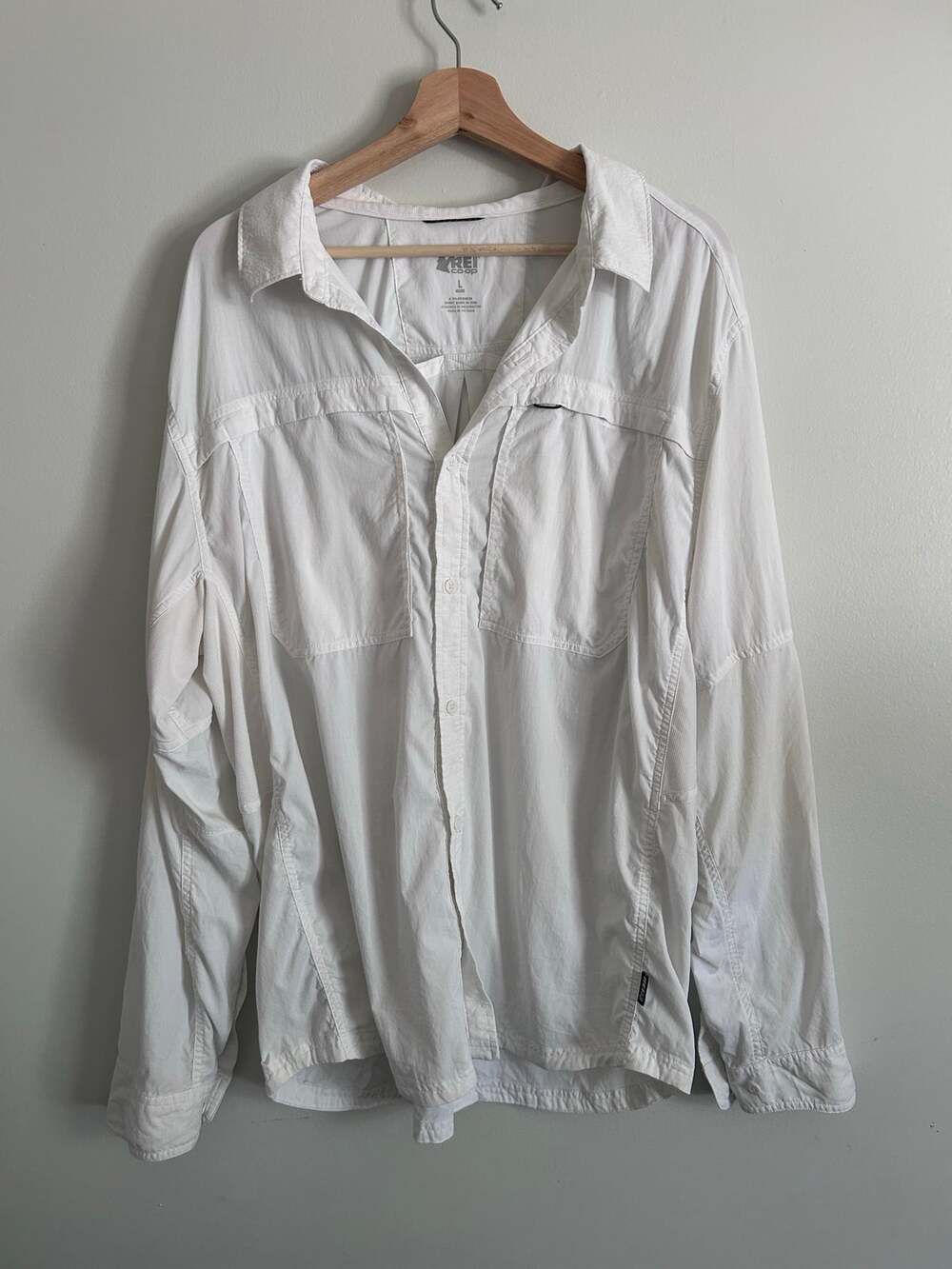 REI Co-op White Long Sleeve Button Down Hiking Shirt Men's Large